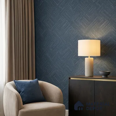81290-6 | Navy Blue Diagonal Weave PVC Patterned Wallpaper - 5 Meter x 42 Inch, 57 Sq. Ft. (Min. 15% Wastage)