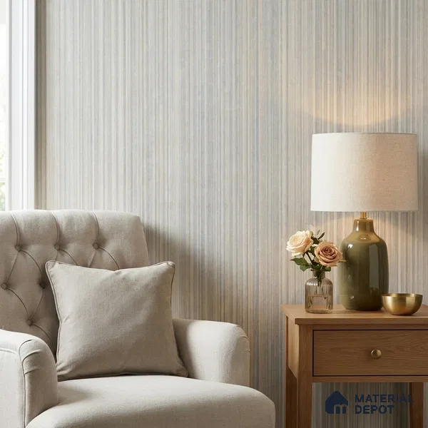 81294-3 | Sage Vertical Lines PVC Patterned Wallpaper - 5 Meter x 42 Inch, 57 Sq. Ft. (Min. 15% Wastage)