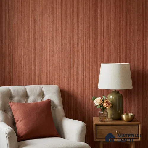 81294-6 | Rust Orange Linen Stripe Texture PVC Patterned Wallpaper - 5 Meter x 42 Inch, 57 Sq. Ft. (Min. 15% Wastage)