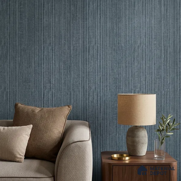 81294-8 | Slate Grey Linen Stripe Texture PVC Patterned Wallpaper - 5 Meter x 42 Inch, 57 Sq. Ft. (Min. 15% Wastage)