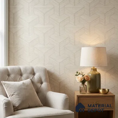 81295-1 | Cream Chevron Weave Texture Wood PVC Patterned Wallpaper - 5 Meter x 42 Inch, 57 Sq. Ft. (Min. 15% Wastage)