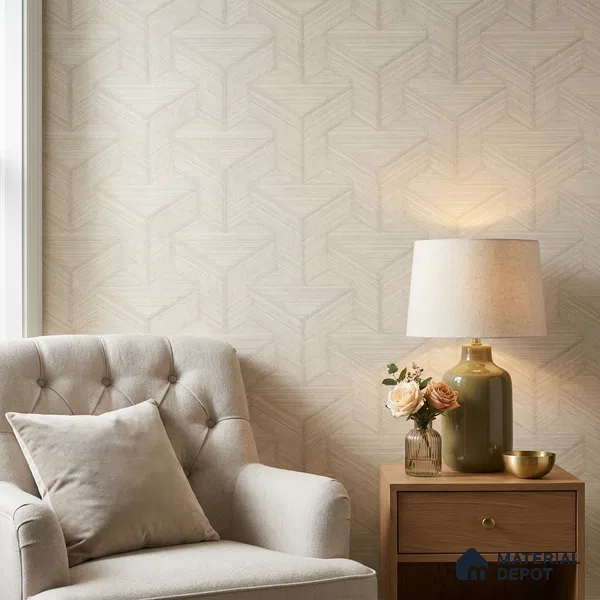81295-1 | Cream Chevron Weave Texture Wood PVC Patterned Wallpaper - 5 Meter x 42 Inch, 57 Sq. Ft. (Min. 15% Wastage)