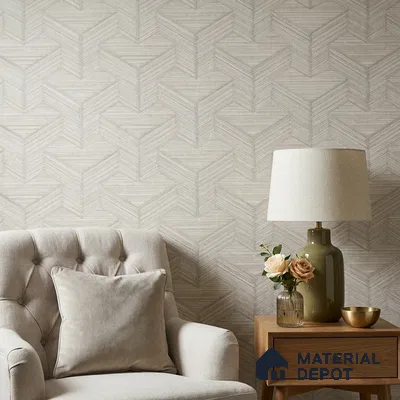 81295-2 | Off-White & Grey Chevron Weave Texture Wood PVC Patterned Wallpaper - 5 Meter x 42 Inch, 57 Sq. Ft. (Min. 15% Wastage)