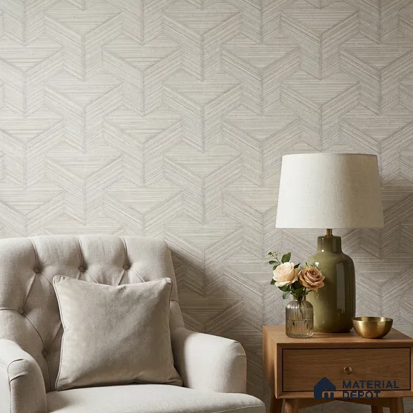 81295-2 | Off-White & Grey Chevron Weave Texture Wood PVC Patterned Wallpaper - 5 Meter x 42 Inch, 57 Sq. Ft. (Min. 15% Wastage)