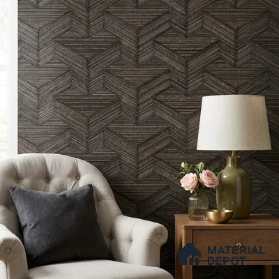 81295-5 | Dark Wenge Brown Herringbone Weave Wood PVC Patterned Wallpaper - 5 Meter x 42 Inch, 57 Sq. Ft. (Min. 15% Wastage)
