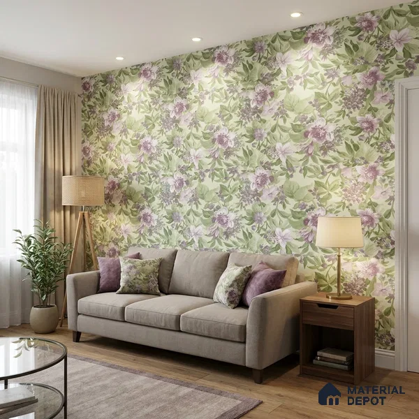 74019-3 | Green Hydrangea Blooms PVC Floral Wallpaper - 5 Meter x 42 Inch, 57 Sq. Ft. (Min. 15% Wastage)