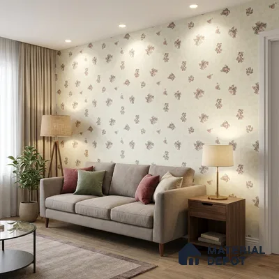 74026-3 | Ivory Blush Rose Sprays PVC Floral Wallpaper - 5 Meter x 42 Inch, 57 Sq. Ft. (Min. 15% Wastage)