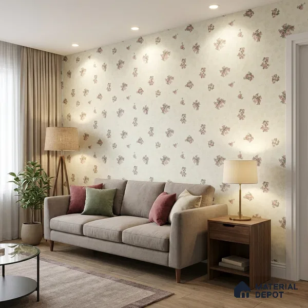 74026-3 | Ivory Blush Rose Sprays PVC Floral Wallpaper - 5 Meter x 42 Inch, 57 Sq. Ft. (Min. 15% Wastage)