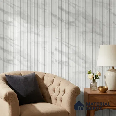 74031-1 | White & Grey Fluted Marble PVC Patterned Wallpaper - 5 Meter x 42 Inch, 57 Sq. Ft. (Min. 15% Wastage)