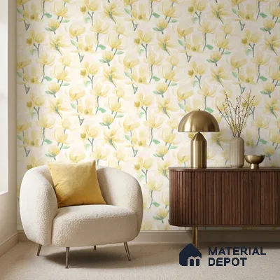 TC 709 | Yellow Magnolia Bloom Floral Wallpaper - 5 Meter x 42 Inch, 57 Sq. Ft.