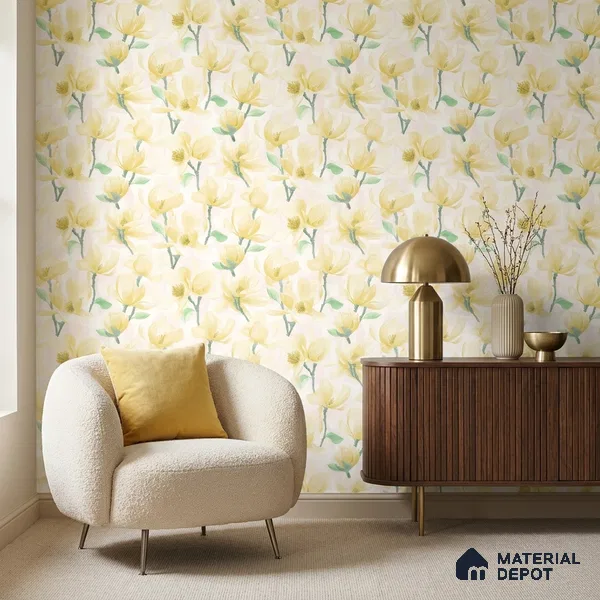 TC 709 | Yellow Magnolia Bloom Floral Wallpaper - 5 Meter x 42 Inch, 57 Sq. Ft.