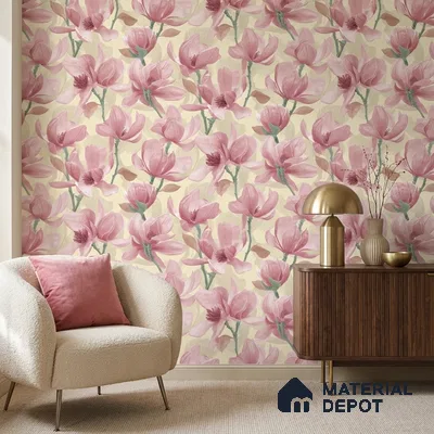 TC 712 | Butter Cream Pink Magnolia Floral Wallpaper - 5 Meter x 42 Inch, 57 Sq. Ft.