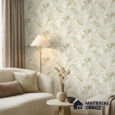 TC 736 | Cream Olive Rose Blooms Floral Wallpaper - 5 Meter x 42 Inch, 57 Sq. Ft.