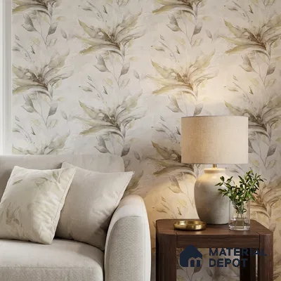 TC 794 | Cream Olive Lily Leaves Floral Wallpaper - 5 Meter x 42 Inch, 57 Sq. Ft.