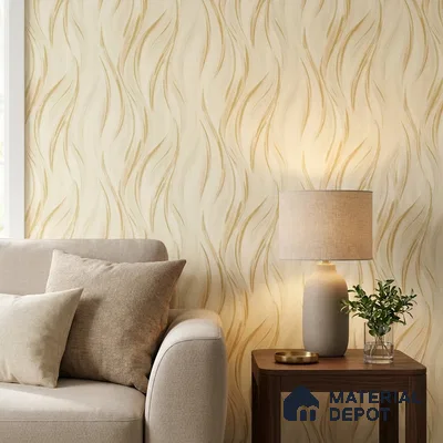 TC 785 | Cream Gold Silk Ripple Abstract Look Wallpaper 5 Meter x 42 Inch - 57 Sq. Ft.
