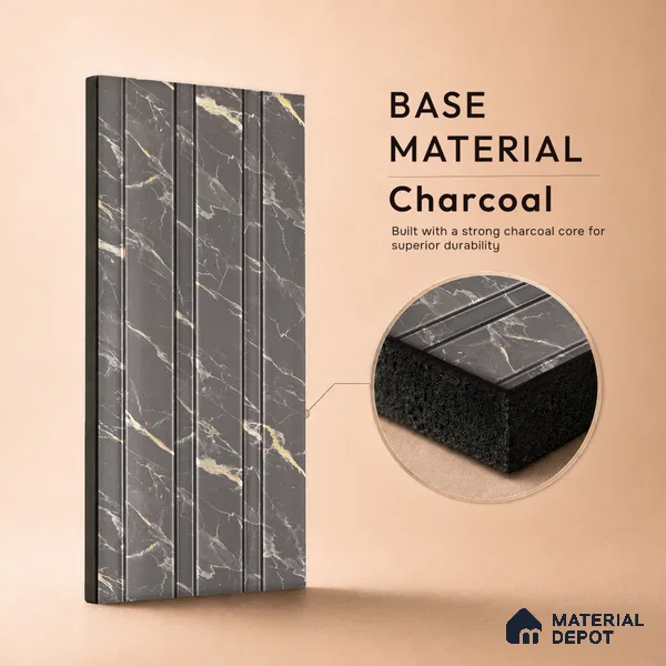 Mid Grey Marble Look PN 06087 9.5 ft x 4.6 inch Charcoal Panel - 8 mm | Suitable for Feature Wall, TV Unit & Living Room | Width is Subjected to 5% Variation