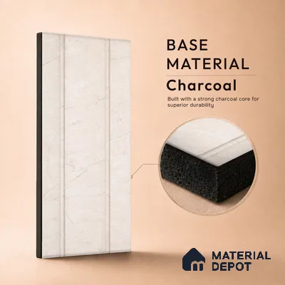 Almond Cream Marble Look PN 07064 9.5 ft x 9.8 inch Charcoal Panel - 10 mm | Suitable for Feature Wall, TV Unit & Living Room | Width is Subjected to 5% Variation
