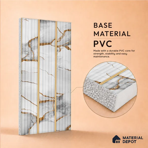 Dove Grey Marble Look PN 07508 8 ft x 6 inch PVC Panel - 10 mm | Suitable for Living Room, Bedroom & Office | Width is Subjected to 5% Variation