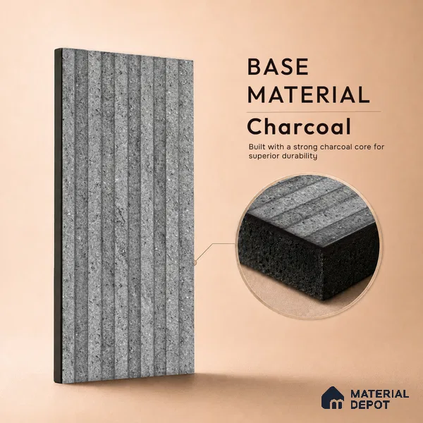 Mist Grey Stone Look PN 07609 9.5 ft x 4.9 inch Charcoal Panel - 12 mm | Suitable for Feature Wall, TV Unit & Living Room | Width is Subjected to 5% Variation