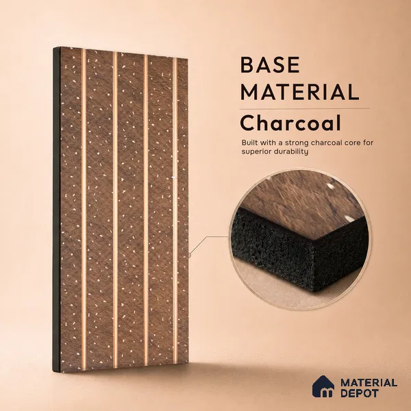 Nutmeg Brown Stone Look PN 07036 9.5 ft x 7.8 inch Charcoal Panel - 6 mm | Suitable for Feature Wall, TV Unit & Living Room | Width is Subjected to 5% Variation