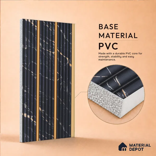 Graphite Black Marble Look PN 07445 8 ft x 4.8 inch PVC Panel - 10 mm | Suitable for Living Room, Bedroom & Office | Width is Subjected to 5% Variation