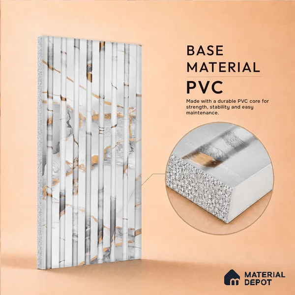 Dove Grey Marble Look PN 07484 8 ft x 4.8 inch PVC Panel - 10 mm | Suitable for Living Room, Bedroom & Office | Width is Subjected to 5% Variation