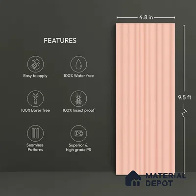 Pink Plain Colour Louver PN 00516 9.5 ft x 4.8 inch Charcoal Panel - 12 mm | Suitable for Feature Wall, TV Unit & Living Room | Width is Subjected to 5% Variation