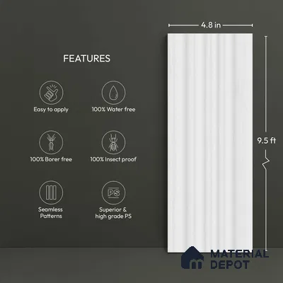 White Plain Colour Look PN 00519 9.5 ft x 4.8 inch Charcoal Panel - 12 mm | Suitable for Feature Wall, TV Unit & Living Room | Width is Subjected to 5% Variation