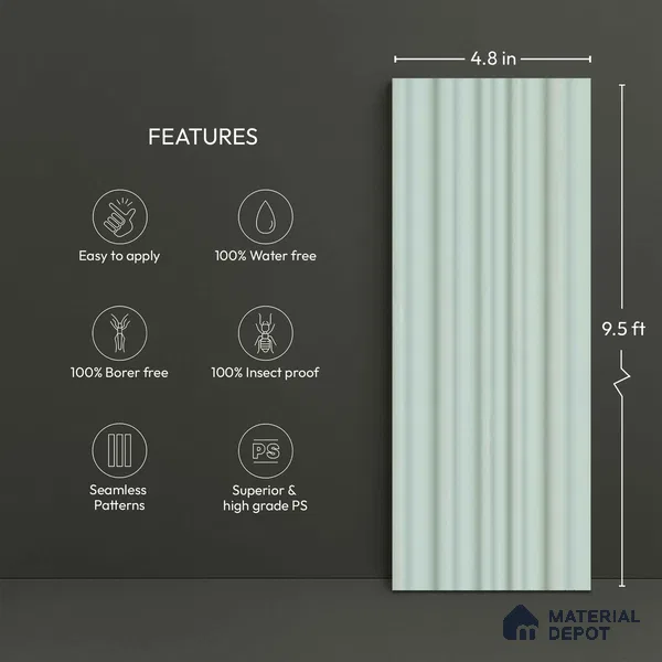 Green Plain Colour Look PN 00521 9.5 ft x 4.8 inch Charcoal Panel - 12 mm | Suitable for Feature Wall, TV Unit & Living Room | Width is Subjected to 5% Variation
