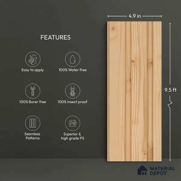 Wooden Look PN 00801 9.5 ft x 4.9 inch Charcoal Panel - 12 mm | Suitable for Feature Wall, TV Unit & Living Room | Width is Subjected to 5% Variation