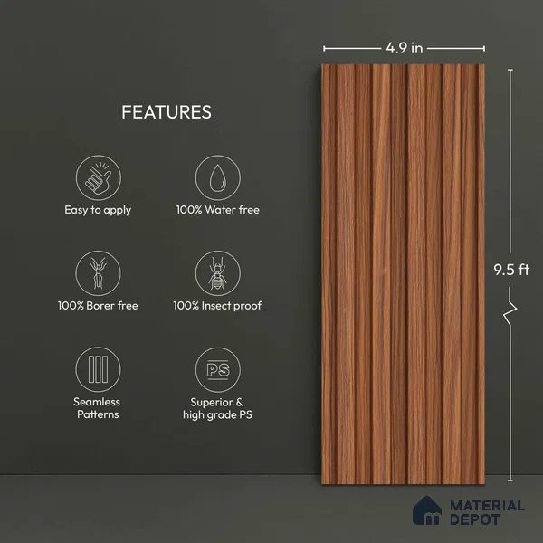Wooden Look PN 00809 9.5 ft x 4.9 inch Charcoal Panel - 12 mm | Suitable for Feature Wall, TV Unit & Living Room | Width is Subjected to 5% Variation