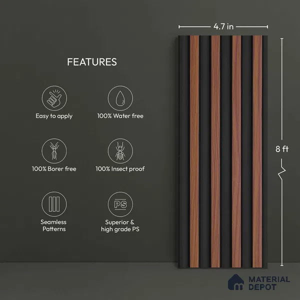Wooden Look PN 00829 9.5 ft x 4.7 inch Charcoal Panel - 12 mm | Suitable for Feature Wall, TV Unit & Living Room | Width is Subjected to 5% Variation