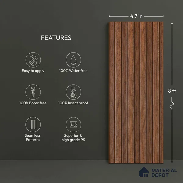 Wooden Look PN 00830 9.5 ft x 4.7 inch Charcoal Panel - 12 mm | Suitable for Feature Wall, TV Unit & Living Room | Width is Subjected to 5% Variation