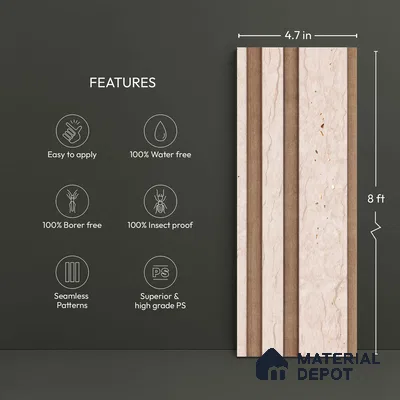 Cream Stone Look PN 00834 9.5 ft x 4.7 inch Charcoal Panel - 12 mm | Suitable for Feature Wall, TV Unit & Living Room | Width is Subjected to 5% Variation