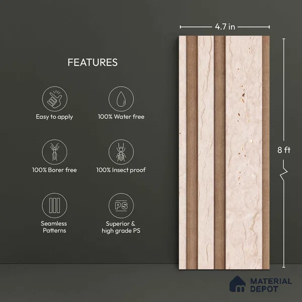 Cream Stone Look PN 00834 9.5 ft x 4.7 inch Charcoal Panel - 12 mm | Suitable for Feature Wall, TV Unit & Living Room | Width is Subjected to 5% Variation