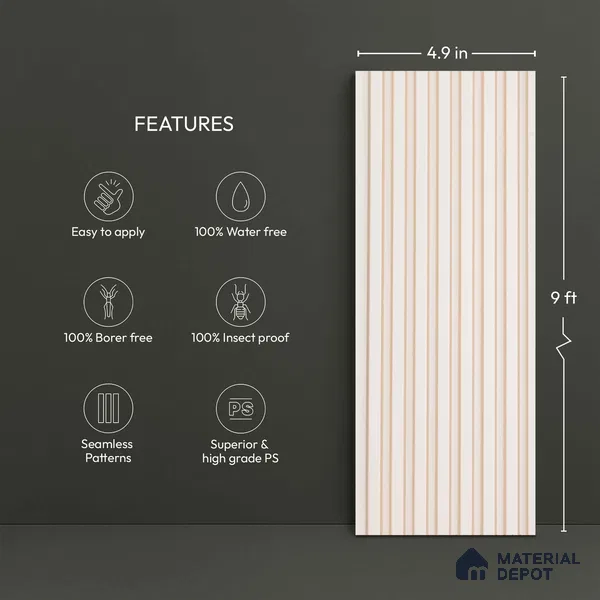 Cream Plain Colour Look PN 02562 9 ft x 4.9 inch Charcoal Panel - 8 mm | Suitable for Feature Wall, TV Unit & Living Room | Width is Subjected to 5% Variation
