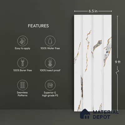 White Marble Look PN 02776 9 ft x 6.5 inch Charcoal Panel - 12 mm | Suitable for Feature Wall, TV Unit & Living Room | Width is Subjected to 5% Variation