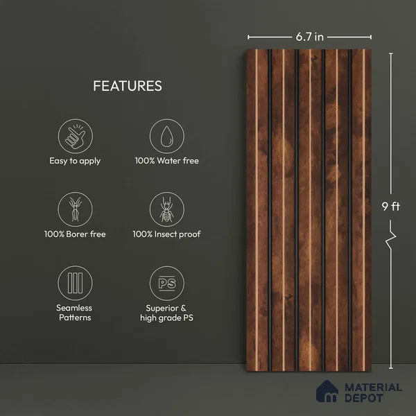 Wooden Look PN 02780 9 ft x 6.7 inch Charcoal Panel - 14 mm | Suitable for Feature Wall, TV Unit & Living Room | Width is Subjected to 5% Variation