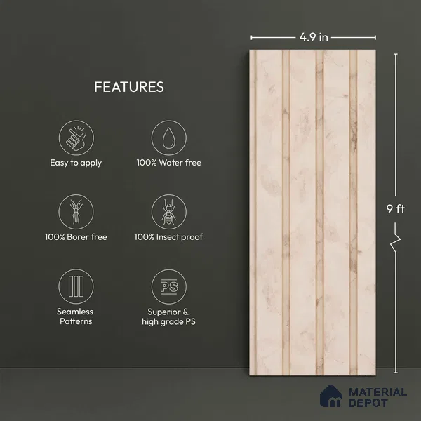 Cream Plain Colour Look PN 02784 9 ft x 4.9 inch Charcoal Panel - 12 mm | Suitable for Feature Wall, TV Unit & Living Room | Width is Subjected to 5% Variation