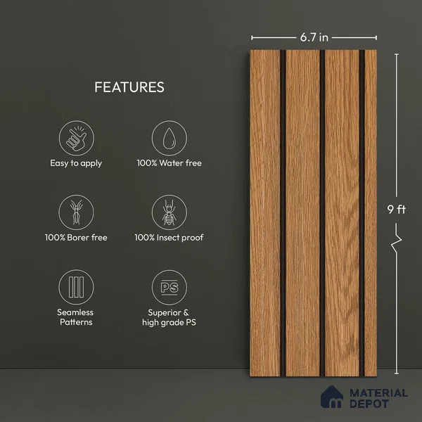 Wooden Look PN 02804 9 ft x 6.7 inch Charcoal Panel - 14 mm | Suitable for Feature Wall, TV Unit & Living Room | Width is Subjected to 5% Variation