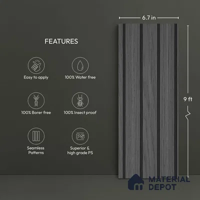 Wooden Look PN 02805 9 ft x 6.7 inch Charcoal Panel - 14 mm | Suitable for Feature Wall, TV Unit & Living Room | Width is Subjected to 5% Variation