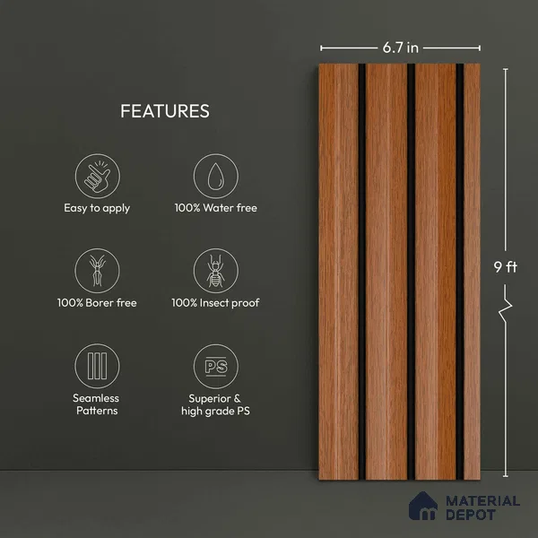 Wooden Look PN 02806 9 ft x 6.7 inch Charcoal Panel - 14 mm | Suitable for Feature Wall, TV Unit & Living Room | Width is Subjected to 5% Variation