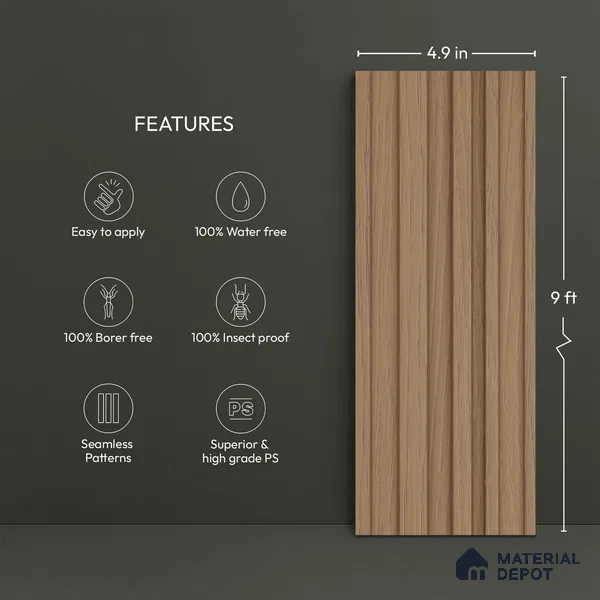 Wooden Look PN 02814 9 ft x 4.9 inch Charcoal Panel - 11 mm | Suitable for Feature Wall, TV Unit & Living Room | Width is Subjected to 5% Variation