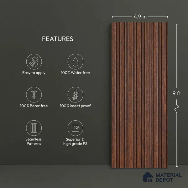 Wooden Look PN 02817 9 ft x 4.9 inch Charcoal Panel - 11 mm | Suitable for Feature Wall, TV Unit & Living Room | Width is Subjected to 5% Variation
