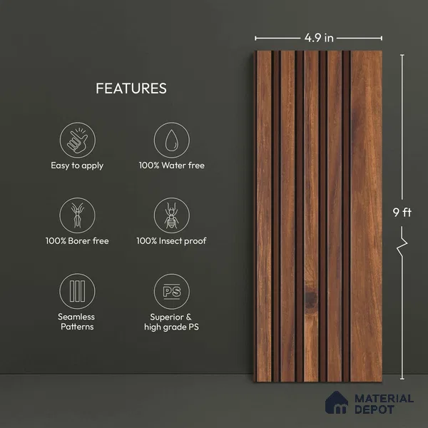 Wooden Look PN 02821 9 ft x 4.9 inch Charcoal Panel - 11 mm | Suitable for Feature Wall, TV Unit & Living Room | Width is Subjected to 5% Variation