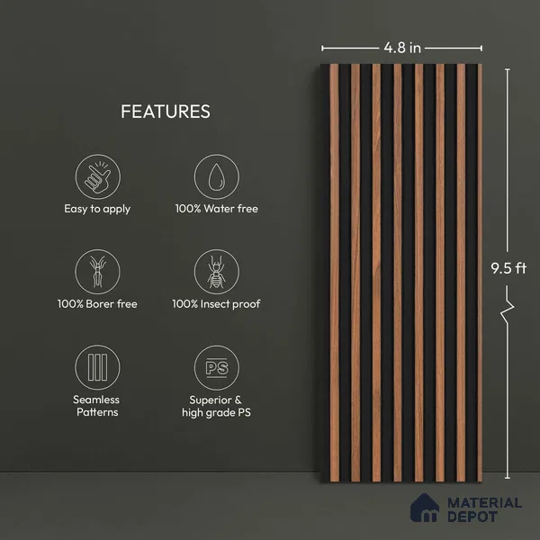 Wooden Look PN 03531 9.5 ft x 4.8 inch Charcoal Panel - 11 mm | Suitable for Feature Wall, TV Unit & Living Room | Width is Subjected to 5% Variation