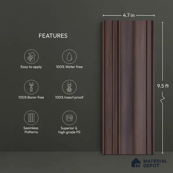 Wooden Look PN 03554 9.5 ft x 4.7 inch Charcoal Panel - 12 mm | Suitable for Feature Wall, TV Unit & Living Room | Width is Subjected to 5% Variation
