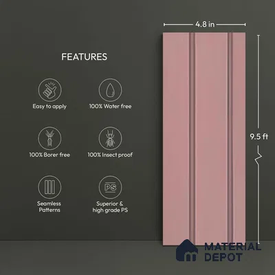 Pink Plain Colour Look PN 03563 9.5 ft x 4.8 inch Charcoal Panel - 11 mm | Suitable for Feature Wall, TV Unit & Living Room | Width is Subjected to 5% Variation