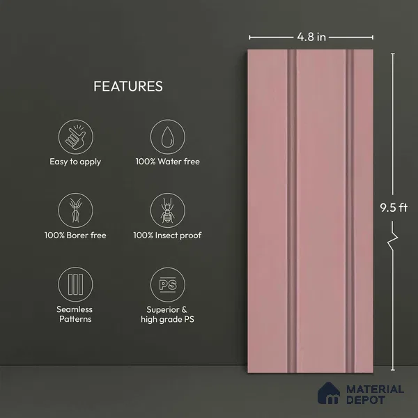 Pink Plain Colour Look PN 03563 9.5 ft x 4.8 inch Charcoal Panel - 11 mm | Suitable for Feature Wall, TV Unit & Living Room | Width is Subjected to 5% Variation