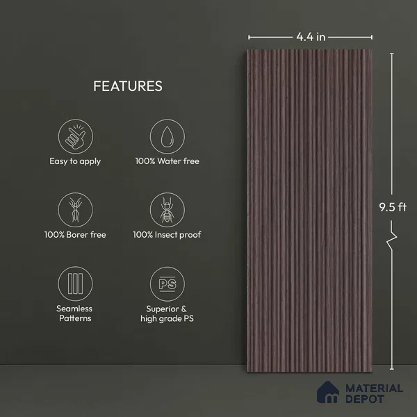 Wooden Look PN 03569 9.5 ft x 4.4 inch Charcoal Panel - 8 mm | Suitable for Feature Wall, TV Unit & Living Room | Width is Subjected to 5% Variation